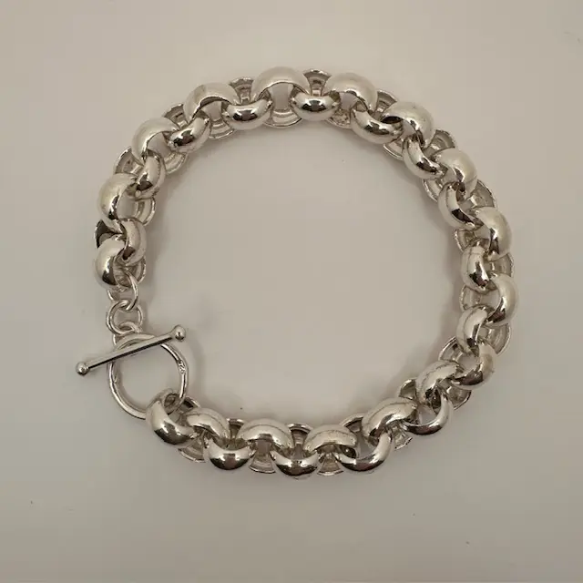 Bracelet grosse maille argent massif   