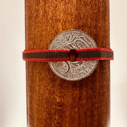Bracelet Franc 10 cts troué et élastique Vermillion et kaki Homme argent 