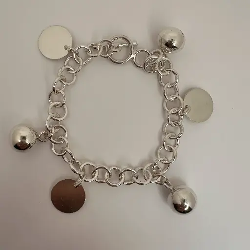 Bracelet grelots et pastille argent massif 
