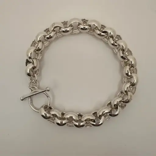 Bracelet grosse maille argent massif   